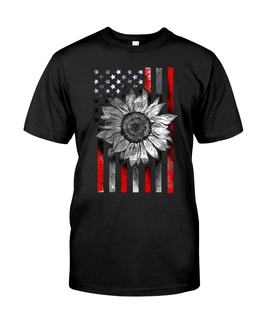 American Flag Sunflower Red Line Classic T-Shirt