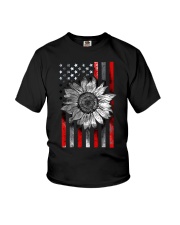 American Flag Sunflower Red Line Youth T-Shirt thumbnail