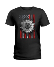 American Flag Sunflower Red Line Ladies T-Shirt thumbnail