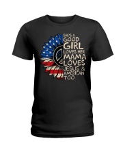 She's A Good Girl American Flag Sunflower Ladies T-Shirt thumbnail