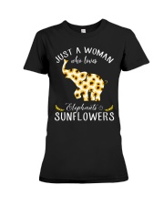 Just A Woman Who Loves Elephants And Sunflowers Premium Fit Ladies Tee thumbnail