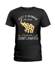 Just A Woman Who Loves Elephants And Sunflowers Ladies T-Shirt thumbnail