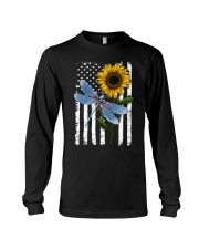 American Flag Sunflower Dragonfly Long Sleeve Tee thumbnail