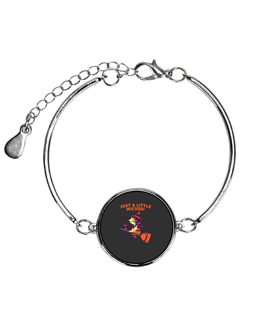Just A Little Wicked Girl Witch Broomstick Cat Sca Metallic Circle Bracelet