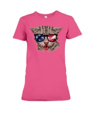 Cat With USA Flag Sunglasses Patriotic American Premium Fit Ladies Tee thumbnail