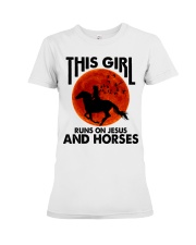 This Girl Runs On Jesus And Horses Premium Fit Ladies Tee tile