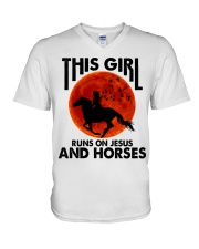 This Girl Runs On Jesus And Horses V-Neck T-Shirt tile