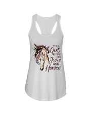 This Girl Runs On Jesus And Horses Ladies Flowy Tank tile