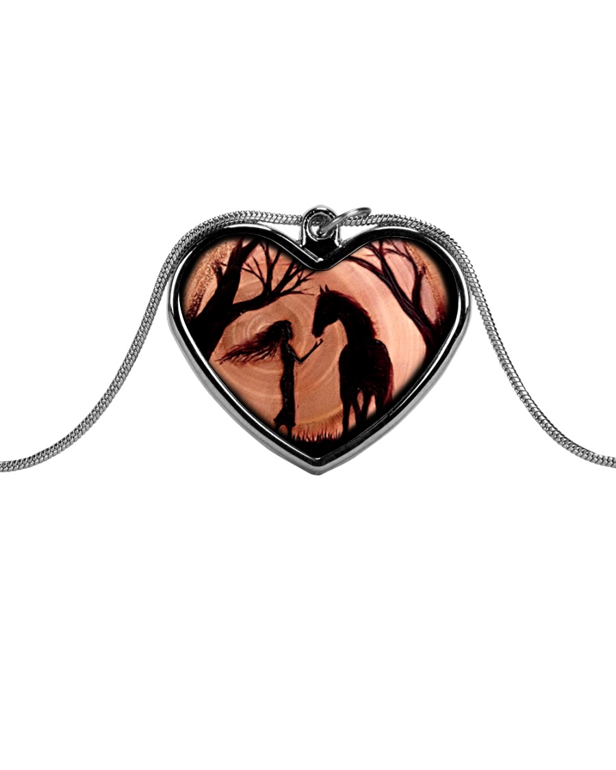 A Girl And A Horse Metallic Heart Necklace