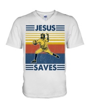 Baseball Jesus Saves V-Neck T-Shirt tile