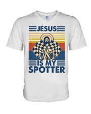 Racing Jesus Is My Spotter V-Neck T-Shirt tile