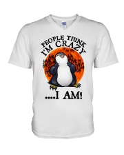 Animal People Think I'm Crazy V-Neck T-Shirt tile