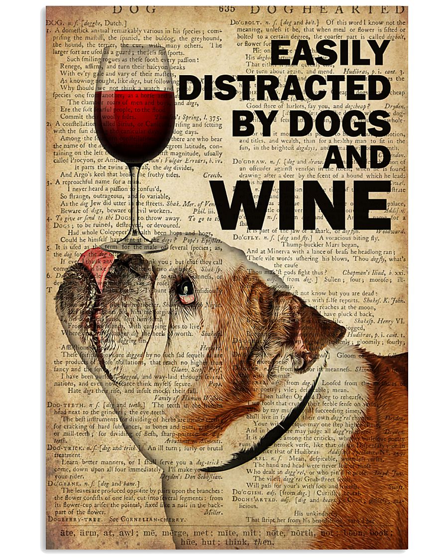 Dog Bulldog And Wine 16x24 Poster