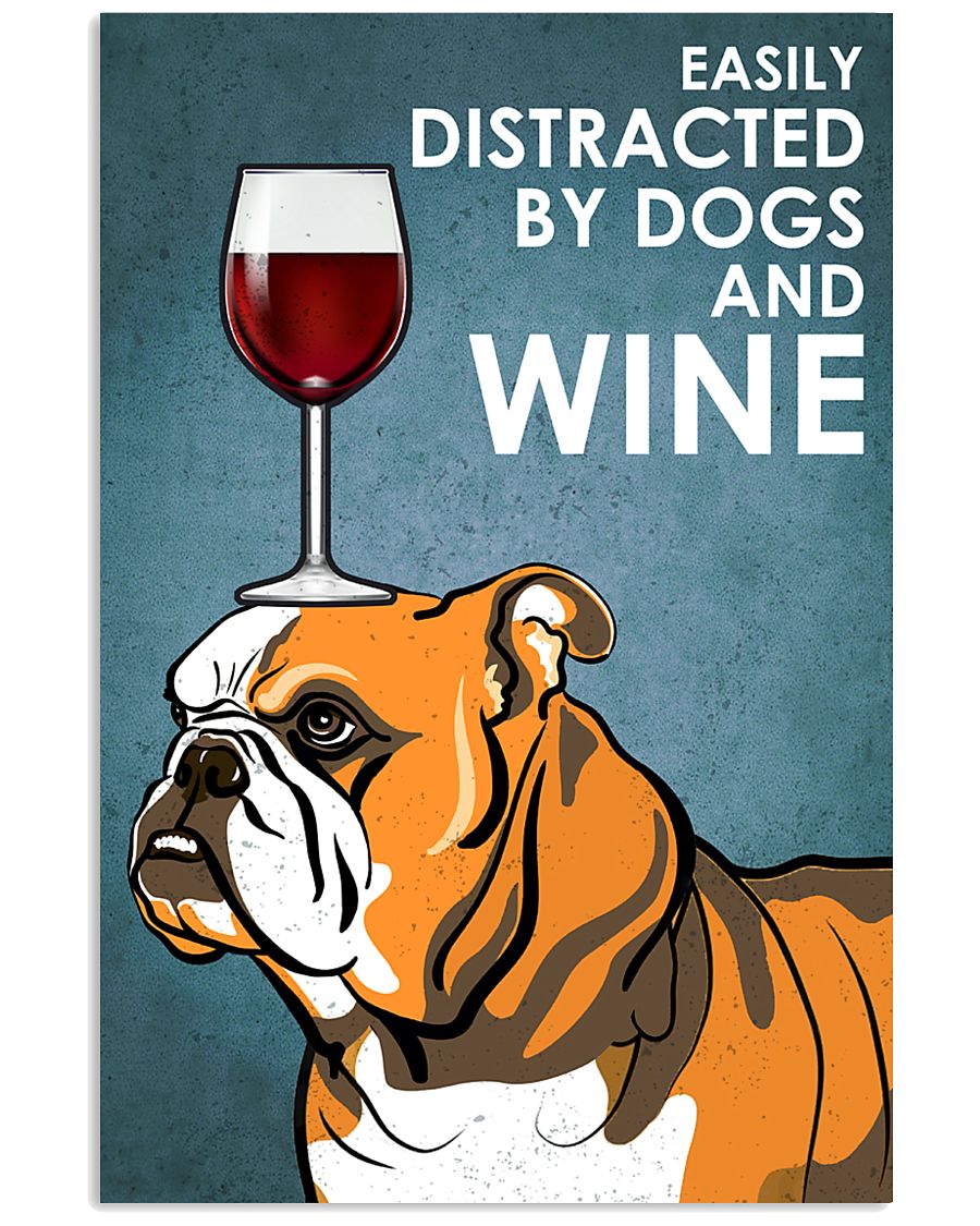 Dog BullDog And Wine 16x24 Poster