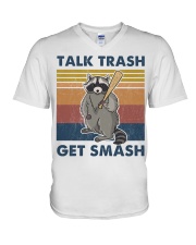 Raccoon Talk Trash Get Smash V-Neck T-Shirt tile