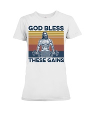 Gym God Bless There Gains Premium Fit Ladies Tee tile