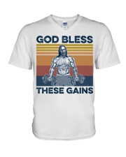 Gym God Bless There Gains V-Neck T-Shirt tile