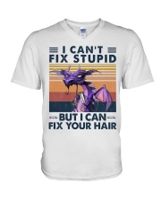Hairdresser I Can't Fix Stupid V-Neck T-Shirt tile