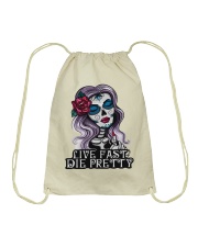 Skull Live Fast Die Pretty Drawstring Bag tile