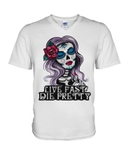 Skull Live Fast Die Pretty V-Neck T-Shirt tile