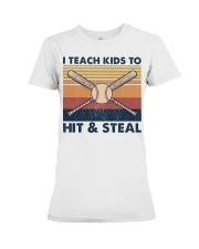 Baseball I Teach Kiss To Hit And Steal Premium Fit Ladies Tee tile
