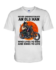 Biker Never Underestimate An Old Man V-Neck T-Shirt tile