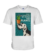 Dog Schnauzer And Plants V-Neck T-Shirt tile