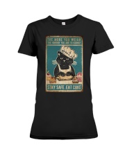 Cat Stay Safe Eat Cake Premium Fit Ladies Tee tile