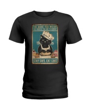 Cat Stay Safe Eat Cake Ladies T-Shirt tile
