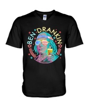 80s retro Ben Franklin drinking beer V-Neck T-Shirt tile