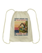 Cat Reads Book Drinks Tea and Knows Things Drawstring Bag tile