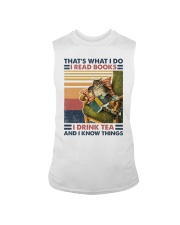 Cat Reads Book Drinks Tea and Knows Things Sleeveless Tee tile