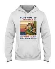 Cat Reads Book Drinks Tea and Knows Things Hooded Sweatshirt tile