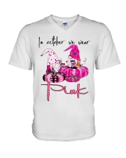 Gnome In October We Wear Pink V-Neck T-Shirt tile