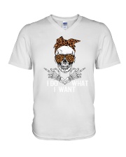 Skull i do what i want V-Neck T-Shirt tile