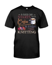 A Good Day Starts With Coffee Ends With Knitting Premium Fit Mens Tee tile