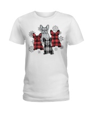 Christmas tartan frenchie Ladies T-Shirt tile
