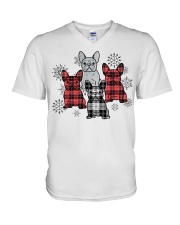 Christmas tartan frenchie V-Neck T-Shirt tile