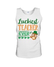 Owl Luckiest teacher ever Unisex Tank tile