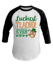 Owl Luckiest teacher ever Baseball Tee tile
