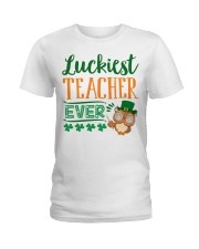 Owl Luckiest teacher ever Ladies T-Shirt tile