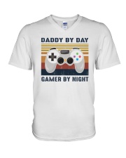 Retro Daddy By Day Gamer By Night V-Neck T-Shirt tile