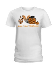 Peace love halloween cat Ladies T-Shirt tile