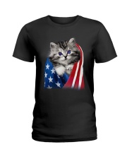 Cat American Flag Ladies T-Shirt tile