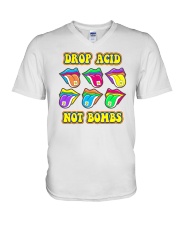 Drop acid not bombs V-Neck T-Shirt tile
