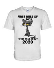 Cat first rule of 2021 V-Neck T-Shirt tile