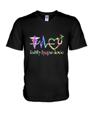 Health worker faith hope love V-Neck T-Shirt tile