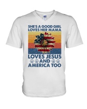 She's a good girl Loves her mama Love Jesus V-Neck T-Shirt tile