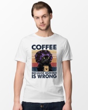 Black Cat Coffee Because Murder Is Wrong Classic T-Shirt lifestyle-mens-crewneck-front-15