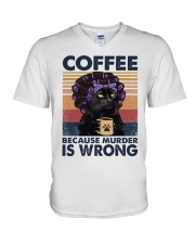 Black Cat Coffee Because Murder Is Wrong V-Neck T-Shirt tile
